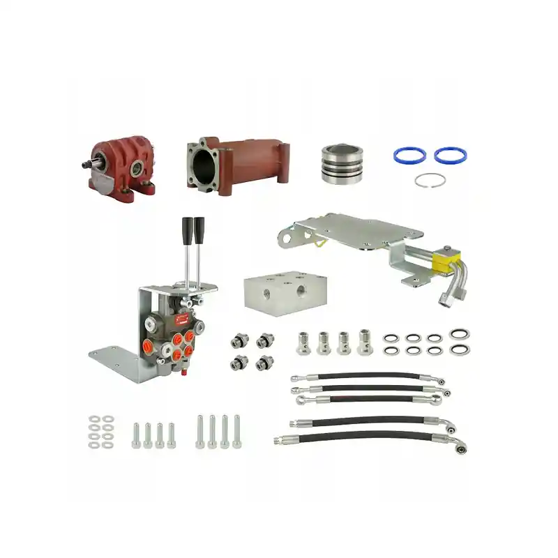 Zestaw do przeróbki i rozbudowy podstawowej hydrauliki w ciągnikach ursus C-330 w zestawie adapter, pompa żeliwna, tłok i cylinder podnośnika, rozdzielacz 2 sekcyjny z sekcją pływającą, wsporniki, gniazda, węże i złącza. Soldes